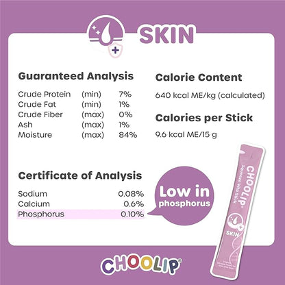 Choolip Squeeze Vita Stick Lickable Cat and Dog Treats, 7-Count Skin and Coat Support, Salmon and Pollack with Biotin and Omega-3, Vet-Formulated