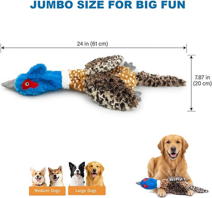 24” No Stuffing Duck Dog Toy – Large Durable Plush Bird with 2 Squeakers & Crinkle Sound, Tough Chew Toy for Medium & Large Dogs, Interactive Fetch & Tug Toy for Aggressive Chewers