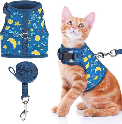 BINGPET Cat Harness with Leash Escape Proof - Fashionable Mesh Cat Dog Walking Harness Leads, Adjustable for Kitties Puppies Small Animals,Galaxy,M