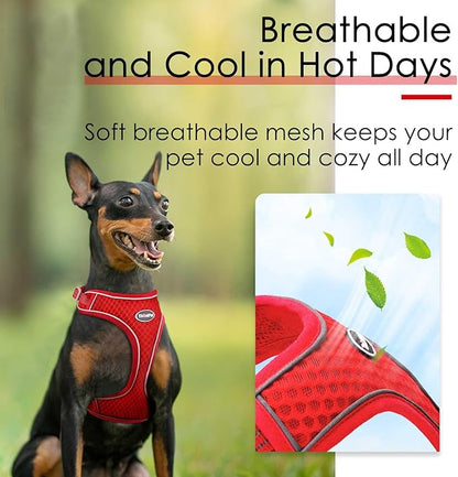 ThinkPet Reflective Breathable Soft Air Mesh No Pull Puppy Choke Free Over Head Vest Ventilation Harness for Puppy Small Medium Dogs and Cats (Red,XL)