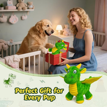 BBeary Squeaky Dog Toys - Soft Plush Dragon Dog Toy with 5 Squeakers & Crinkle Paper, Dog Toys for Small, Medium and Large Dogs to Keep Them Busy (Green,10")