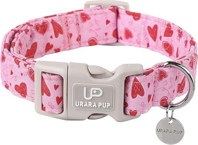 UP URARA PUP Valentine’s Day Dog Collar, Pink Heart Dog Collar with Quick Release, Valentine’s Day Gift Pet Collar for Puppy Girl Boy Dogs, Wedding Dog Collar