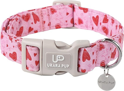 UP URARA PUP Valentine’s Day Dog Collar, Pink Heart Dog Collar with Quick Release, Valentine’s Day Gift Pet Collar for Puppy Girl Boy Dogs, Wedding Dog Collar