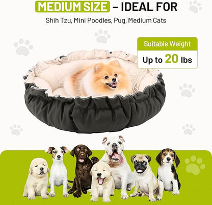 Cat Bed for Indoor Cats, 24.8 Inch Adjustable Small Dog Beds for Puppy & Kitty, Round Kitten Bed with Drawstring, Extra Soft & Machine Washable