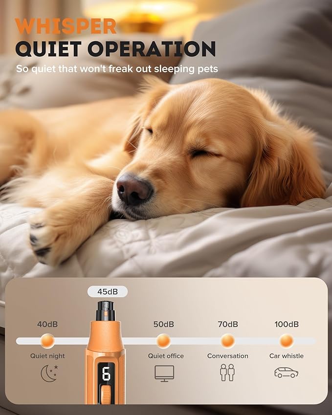 7-Speed Dog Nail Grinder with LED Light – Ultra Quiet Electric Pet Nail Trimmer for Large Dogs & Cats – Professional Grooming Tool with Dust Collector, One-Hand Speed Control & Instant Stop Safety