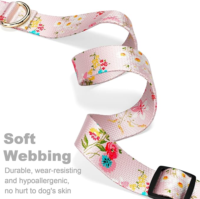 Rnivvi Dog Collar for Large Dogs, Cute Floral Heavy Duty Adjustable Puppy Collar with Quick Release Buckle for Boy Girl & Female, Pet Accessories for Walking Running, L Length 1" Width, Pink