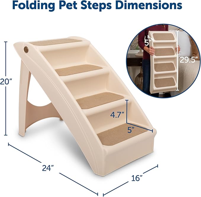 PetSafe CozyUp Folding Dog Stairs, Portable Indoor/Outdoor Pet Steps for Bed, Couch & Car, Tan, 20 Inch