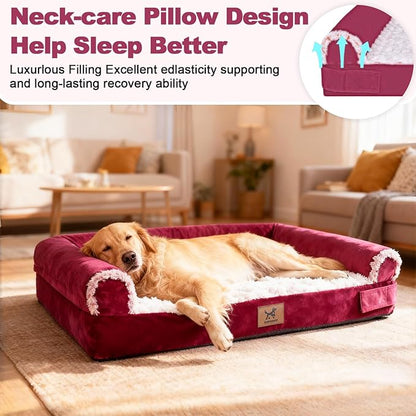 PAWPUBBY Medium-Sized Orthopedic Dog Bed - Washable Rose Velvet Cover, Waterproof Lining, Memory Foam Dog Couch, Non-Slip Base, Sofa Dog Bed for Corgis, Pomeranians, French Bulldogs (Rose Pink, L)