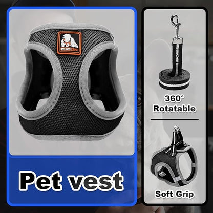 Dog Harness Medium Sized Dogs, Puppy Harness and Leash Set for Training, Running, Walking, Suitable for Small and Medium Dog Vest, Black, S