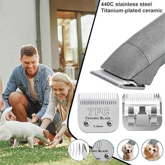 2PC 7FC Blade Dog Grooming Clipper Blade compatible with Andis Dog Clipper/Oster A5/Wahl KM-10 Series,Ceramic Blade & Stainless Steel Blade