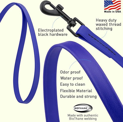 Dogline Biothane Waterproof Dog Leash Strong Coated Nylon Webbing with Black Hardware Odor-Proof Easy to Clean High Performance for Small or Large Dogs Made in USA 2 ft Lead, Blueberry Royal