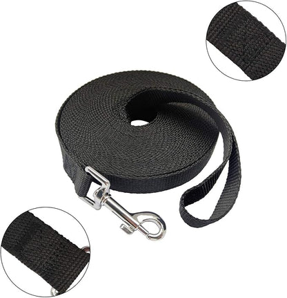 Nylon Training Dog Leash for Small Medium Large Dogs, 15ft 20ft 30ft 50ft Long Leash Dog/Puppy Lead for Obedience Recall Training, Camping (1" x 30ft, Black)