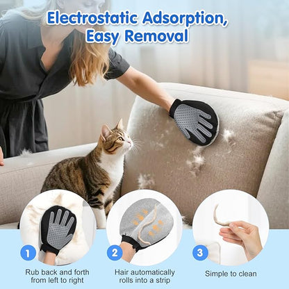Pawaboo 2 Pack Pet Hair Removal Gloves, Dual-Side Electrostatic Hair Removal & Silicone Fur Brush for Dogs and Cats, Reusable Five-Finger Pet Fur Grooming Glove for Couch Carpet Clothes, Grey