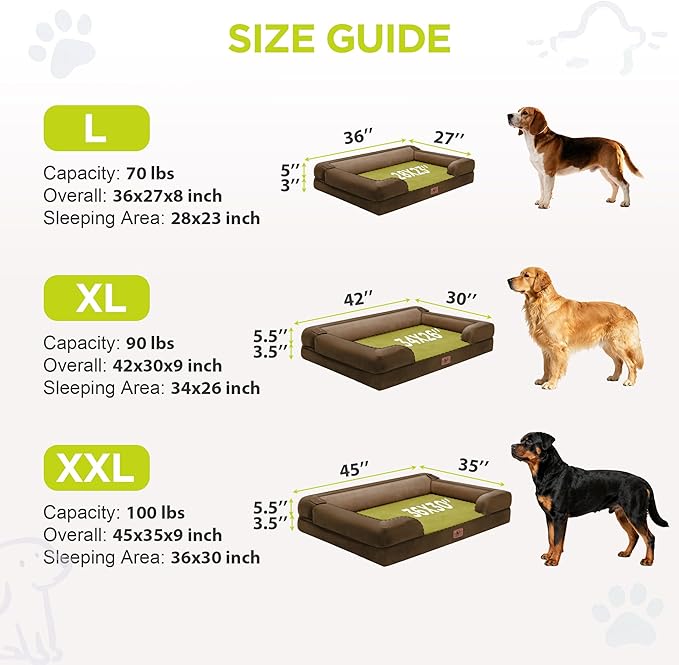 Orthopedic Dog Beds for Large Medium Dogs, Big Waterproof Memory Foam Pet Couch Bed with Removable Washable Cover, Tennis Ball Toy, 36x27