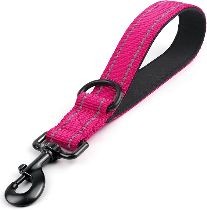 Joytale Strong Short Dog Leash 1FT, 1.2 Inch Wide, Heavy Duty, Padded Handle for Traffic Control, Reflective Leash for Medium and Large Dogs Walking Training,Hot Pink