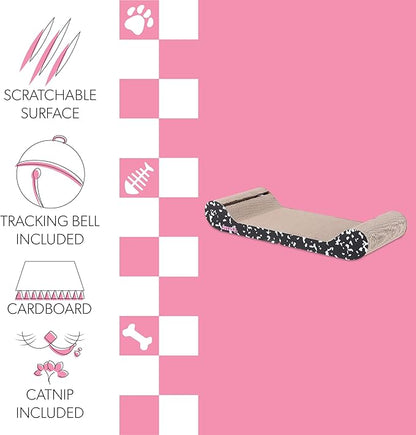 The LICKER Store CSR1003B Rini 23.75" Modern Cardboard Lounge Bed Cat Scratcher with Built-in Bell Toys and Catnip, Black/White