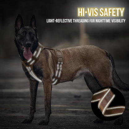 OneTigris Dog Harness, Soft Padding No Pull Dog Vest Harness, Durable High-Tensile Nylon, Adjustable Tactical Harness for Medium and Large Dogs with Reflective, 1 Handle, 3 D-Rings