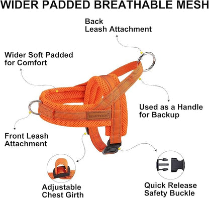 BEAUTYZOO Dog Harness for Small Dogs, No Pull Dog Harness and Leash Set, Soft Escape Proof Puppy Vest Harness with Handle, Reflective Lightweight Step in Harness for Girl Boy Dogs, Orange XS