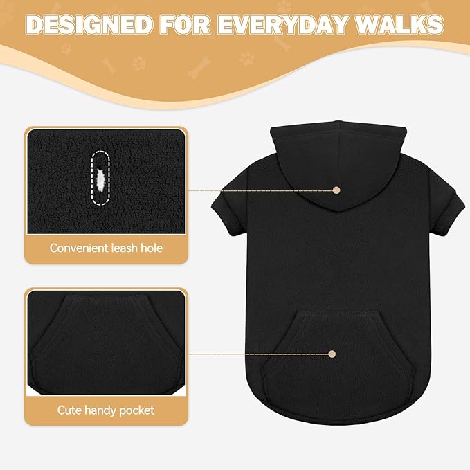 Dog Sweaters for Large Dogs,Extra-Large Dog Hoodie,Warm Fleece Sweatshirt with Hood & Pocket,Leash Hole,Cozy Cold Weather Pet Clothes Sweater Hoodie for Large Dogs(Black,XXL)