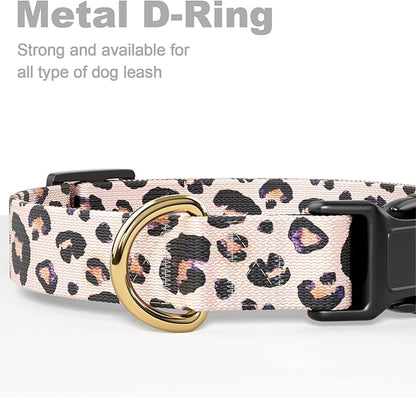 Rnivvi Dog Collar for Small Dogs, Cute Leopard Heavy Duty Adjustable Puppy Collar with Quick Release Buckle for Boy Girl & Female, Pet Accessories for Walking Running, S Length 3/4" Width, Pink