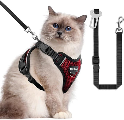 Cat Harness and Leash for Walking Escape Proof Soft Adjustable Cat Leash Breathable Honeycomb Structure Comfortable Vest Easy to Wear Kitten Harness for Outdoor Travel, Honeycomb Red, M