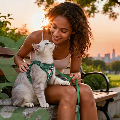 rabbitgoo Cat Harness and Leash for Walking, Escape Proof Soft Adjustable Vest Harnesses for Cats, Easy Control Breathable Reflective Strips Jacket,Rainforest Green,S