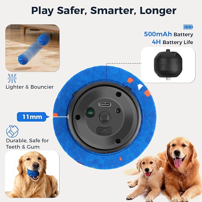Aquamorph 2 Pack Interactive Dog Balls - Auto Moving Bouncing Vibrating Washable Dog Toys for Large Medium Dogs, Type-C Rechargeable, Blue and Orange, Ripple Pattern