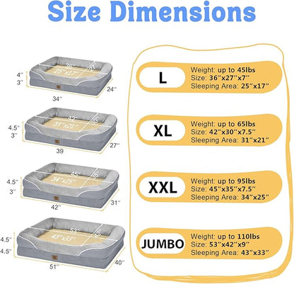 Orthopedic Removable Large Dog Bed -XL Large Dog Bed with Washable Cover and Removable Bolsters Non-Slip Bottom & Waterproof Pet Bed Sofa
