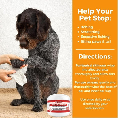 Nootie Medicated Dog Wipes, Chlorhexidine & Miconazole Pet Wipe for Dogs & Cats - 2” Small Wipes, 60 Count - Sold in Over 10,000 Vets & Pet Stores