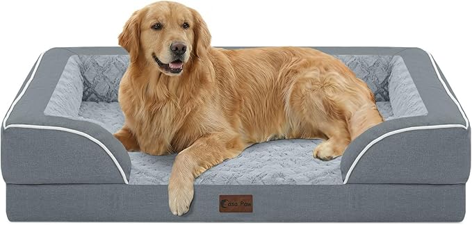 Casa Paw Orthopedic Dog Beds for Extra Large Sized Dogs, Waterproof Memory Foam XL Pet Bed with Sides 42x30Inch, Non-Slip and Egg-Crate Foam Big Dog Couch Bed with Removable Washable Cover, Grey