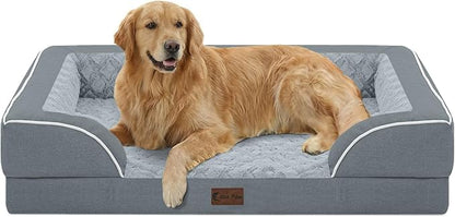 Casa Paw Orthopedic Dog Beds for Extra Large Sized Dogs, Waterproof Memory Foam XL Pet Bed with Sides 42x30Inch, Non-Slip and Egg-Crate Foam Big Dog Couch Bed with Removable Washable Cover, Grey