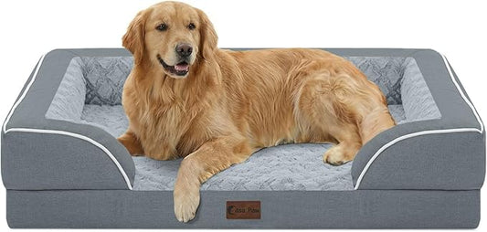 Casa Paw Orthopedic Dog Beds for Extra Large Sized Dogs, Waterproof Memory Foam XL Pet Bed with Sides 42x30Inch, Non-Slip and Egg-Crate Foam Big Dog Couch Bed with Removable Washable Cover, Grey