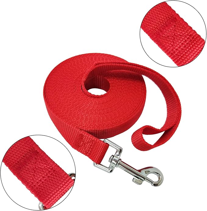 Nylon Training Dog Leash for Small Medium Large Dogs, 15ft 20ft 30ft 50ft Long Leash Dog/Puppy Lead for Obedience Recall Training, Camping (1" x 20ft, Red)