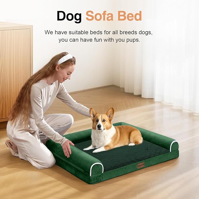 Medium Large Dog Bed Orthopedic Washable: Beds Bolster Medium Large Sized Dog Bed Egg Crate Foam Couch Sofa Waterproof with Removable Cover - Emerald