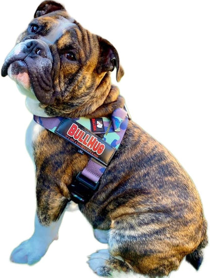 BULLHUG Adjustable Dog Harness– No Pull, No Choke – for English Bulldogs, French Bulldogs, Pugs & Broad-Chested Breeds – Easy, Safe Walks (Army, Small)