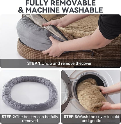 JOEJOY Orthopedic Dog Bed for Extra Large Dogs, Egg-Crate Memory Foam Pet Bed with Bolster Sides, Waterproof Lining, Removable Washable Cover & Non-Slip Bottom, Brown