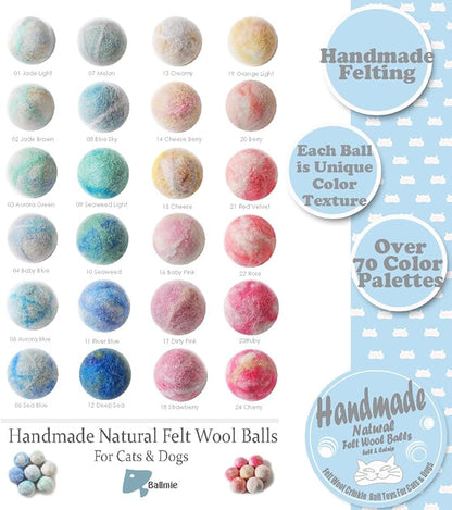 BALLMIE Felt Wool Cat Toys Ball with Catnip and Bell, Natural Handmade (Baby Blue (5 Units))