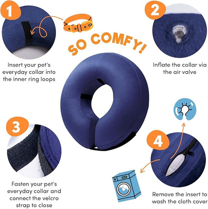BENCMATE Inflatable Dog Cone Collar Alternative, Soft Dog Cone for Small Medium Large Dogs and Cats, Neck Recovery ECollar Donut Collar After Surgery (Small, Navy Blue)