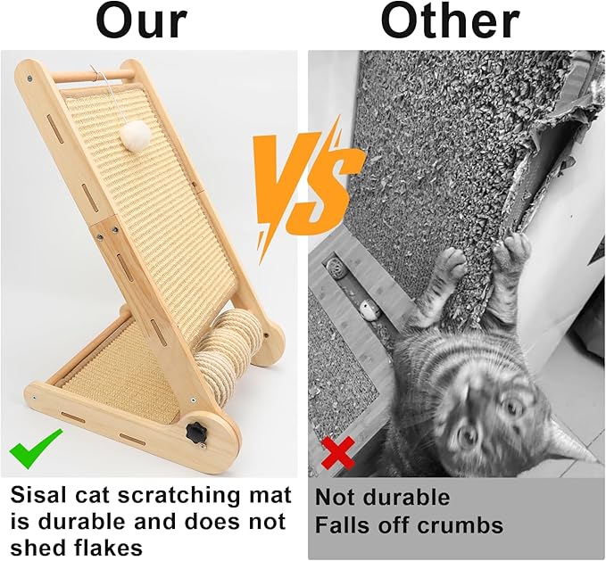 Goosheep L Shaped Cat Scratching Post, 23.2" Tall Sisal & Wooden Base Cat Scratcher Board for Indoor Cats, Sturdy Vertical Cats Scratching Pad Protects Furniture