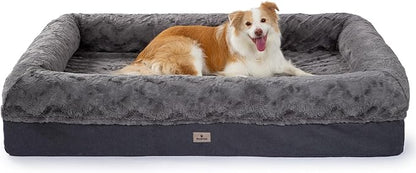 PetFun Memory Foam XL Dog Bed for XLarge Sized, Extra Large Orthopedic Dog Sofa with Sides and Waterproof Liner, Washable Bolster Pet Bed Couch with Removable Cover, 60x43x13 Inch, Dark Grey