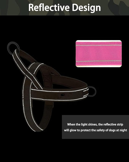 No Pull Dog Harness Pink for Small Medium Large Sized Dog, Reflective Escape Proof Adjustable Dog Harnesses with 2 Patch, M