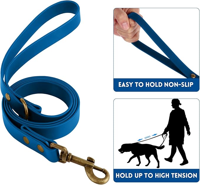 Wisedog Dog Collar and Leash Set, Waterproof Adjustable Puppy Collars with Cute Tag 5FT Dog Leash with Poop Bag for Small Medium Large Dogs (L, Blue)