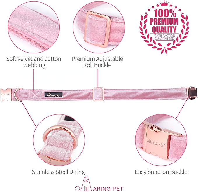 ARING PET Dog Collar and Leash, Velvet Dog Collar and Leash Set, Soft & Comfy, Adjustable Collars for Dogs