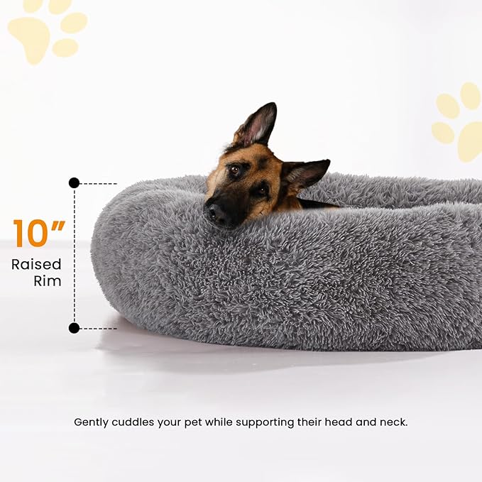 URGVANZ PET Calming Dog Bed Anti-Anxiety Donut Dog Beds for Small Medium Large Dogs,Washable Plush Fluffy Indoor Cat Kitten Round Cuddler Cushion 45"