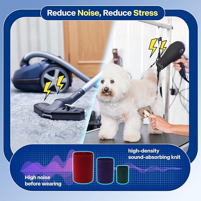 3 Pack Bundle (S, M, L) Dog & Cat Calming Band Cat Anxiety Relief Cover,Double Layer Thickened Elastic Neck Band Ear Muffs for Anxiety Relief/Noise Protection,Grooming,Thunder,Fireworks