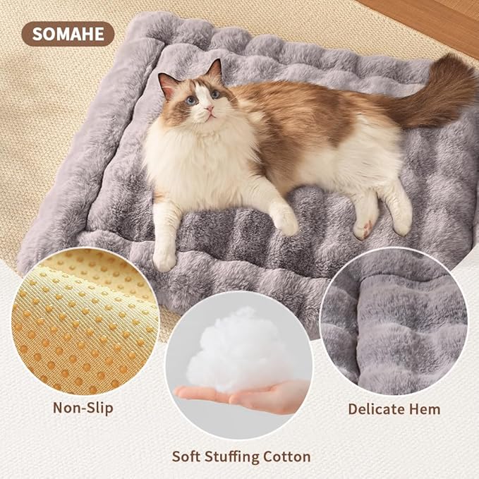 SOMAHE Self-Warming Cat Bed, Plush Faux Fur Pet Bed Mat with Anti-Slip Bottom, Ultra Soft Heated Pad for Cats & Kittens, Cozy Fluffy Bed for Window & Sills Couches, Machine Washable, 23x15 Inch Gray