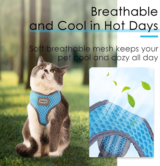 ThinkPet Reflective Breathable Soft Air Mesh No Pull Puppy Choke Free Over Head Vest Harness for Puppy Small Medium Dogs and Cats(Light Blue, XS)