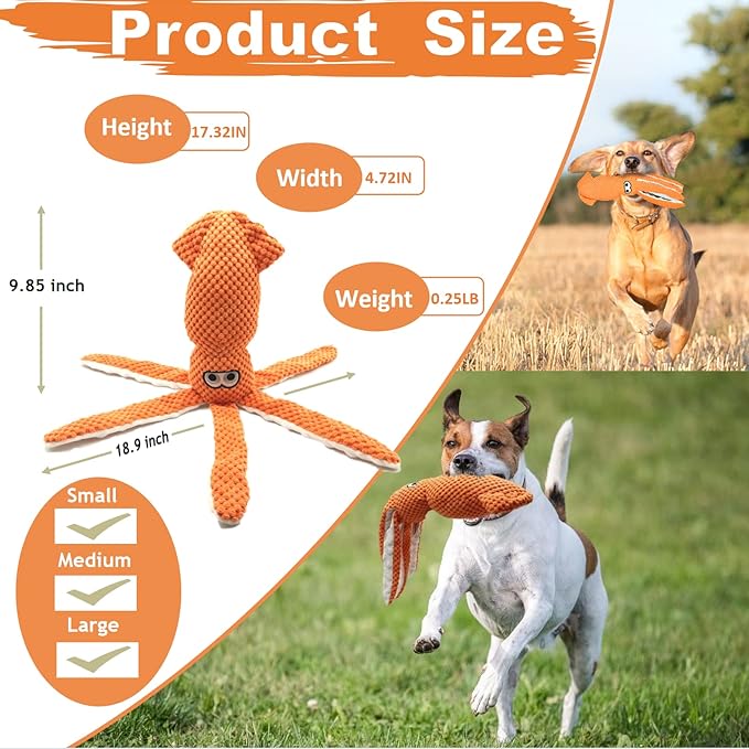 SUNKYPUP Large Plush Squeaky Dog Toy - Durable Stuffed Chew Toy for Small, Medium, Large Dogs and Puppies (Orange)