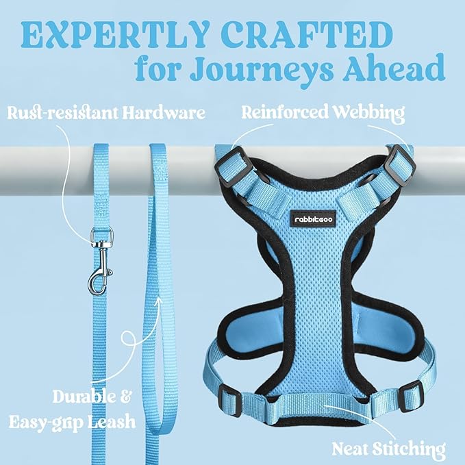 rabbitgoo Cat Harness and Leash for Walking, Escape Proof Soft Adjustable Vest Harnesses for Cats, Easy Control Breathable Reflective Strips Jacket, Light Blue, S