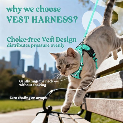 rabbitgoo Cat Harness and Leash for Walking, Escape Proof Soft Adjustable Vest Harnesses for Cats, Easy Control Breathable Reflective Strips Jacket, Emerald, XS